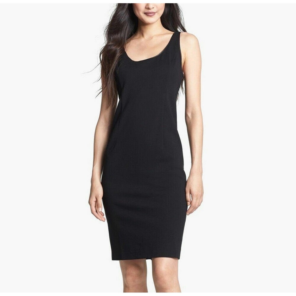 Eileen Fisher Womens XL Black Pointe Viscose Blend Sleeveless Sheath Dress